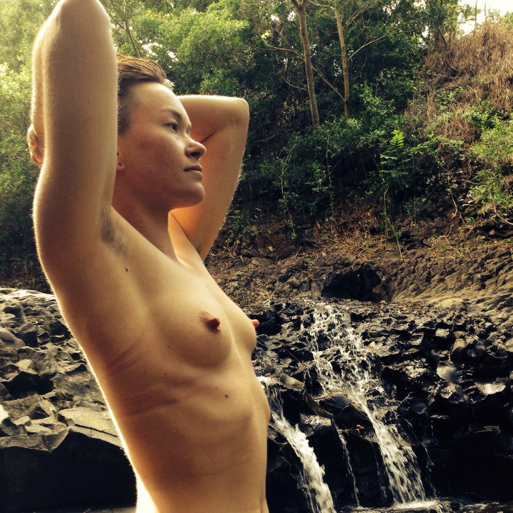 This photo sums up my day. #naturallynaked #genderqueernipples #hippie #haiku #waterfall #happyplace #instajiz