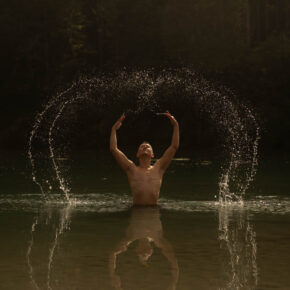 Jiz Lee dances in the river, photography by Tristan Crane