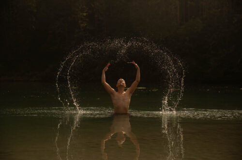 Jiz Lee dances in the river, photography by Tristan Crane